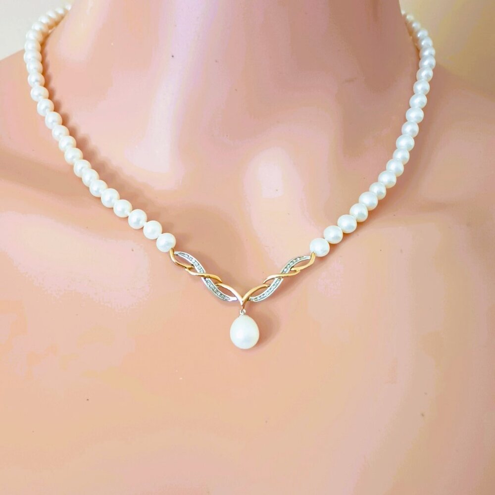 Ocean Treasures 925 Cultured Pearls 16" Sterling Silver 14KG Teardrop Necklace